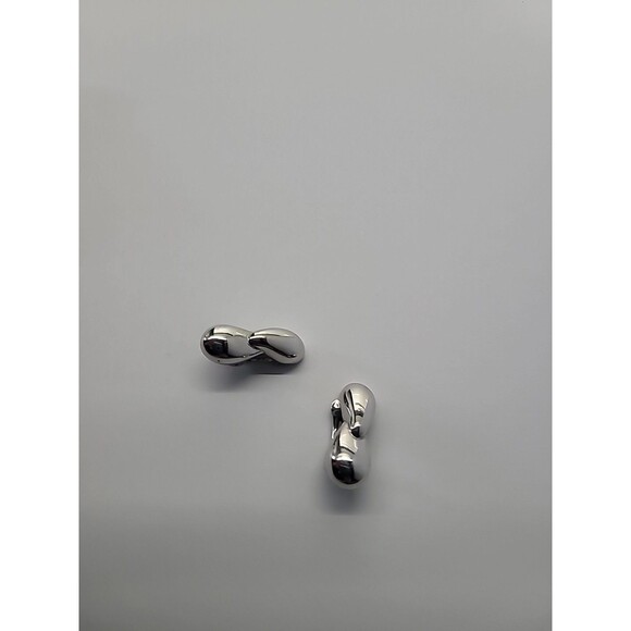 Silver Tone Clip On Earrings Double Teardrop Modern Minimalist High Polish State - Picture 7 of 12
